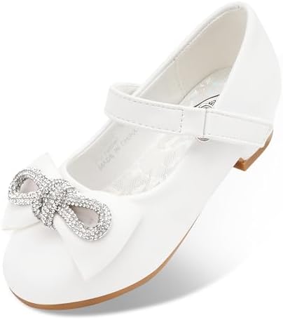 Stelle Girls Dress Shoes Flower Girls Wedding Party Low Heels with Bow for Toddler and Kids