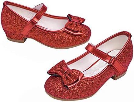 Stelle Girls Dress Shoes Glitter Princess Shoe Flower Mary Jane Low Heels Party Wedding Prom Footwear for Toddler Kids