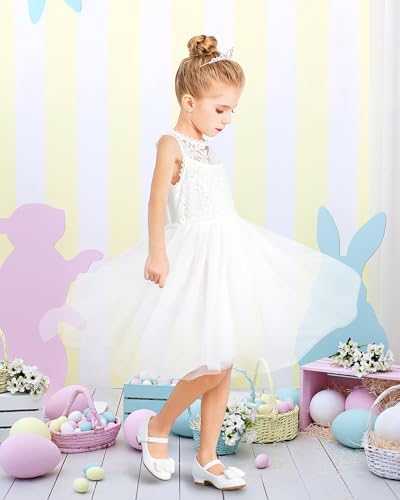 Stelle Girls Dress Shoes White Flower Girl Shoe Mary Jane Low Heels For Wedding (Toddler/Little/Big Kid)