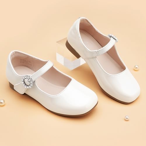 Stelle Girls Dress Shoes White Mary Jane Ballet Flats Flower School Shoes For Wedding Party Toddler/Little/Big Kid