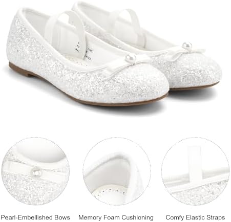 Stelle Girls Glitter Dress Shoes Flower Wedding Mary Jane Ballet Flats With Strap Toddler/Little/Big Kids