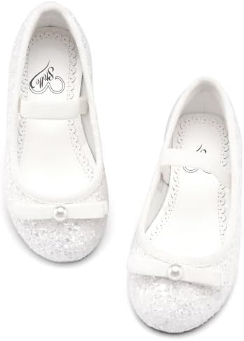Stelle Girls Glitter Dress Shoes Flower Wedding Mary Jane Ballet Flats With Strap Toddler/Little/Big Kids