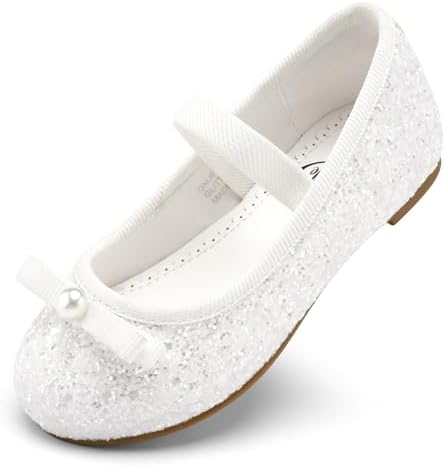 Stelle Girls Glitter Dress Shoes Flower Wedding Mary Jane Ballet Flats with Strap Toddler/Little/Big Kids