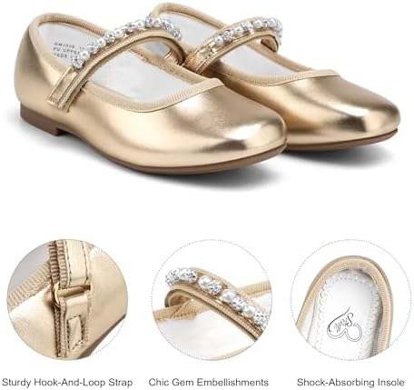 Stelle Girls Wedding Dress Shoes Ballet Flats Flower Party Mary Jane With Beaded Straps Toddler/Little/Big Kids