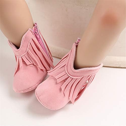 Timatego Baby Girl Cowboy Tassel Boots Side Zipper Non Slip Stay On Booties Infant Toddler First Walker Warm Winter Crib Shoes 3-18 Months