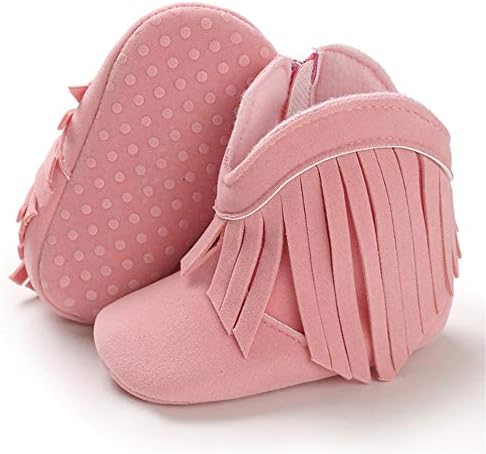 Timatego Baby Girl Cowboy Tassel Boots Side Zipper Non Slip Stay On Booties Infant Toddler First Walker Warm Winter Crib Shoes 3-18 Months
