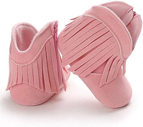 Timatego Baby Girl Cowboy Tassel Boots Side Zipper Non Slip Stay On Booties Infant Toddler First Walker Warm Winter Crib Shoes 3-18 Months