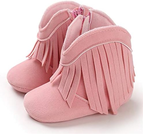 Timatego Baby Girl Cowboy Tassel Boots Side Zipper Non Slip Stay On Booties Infant Toddler First Walker Warm Winter Crib Shoes 3-18 Months