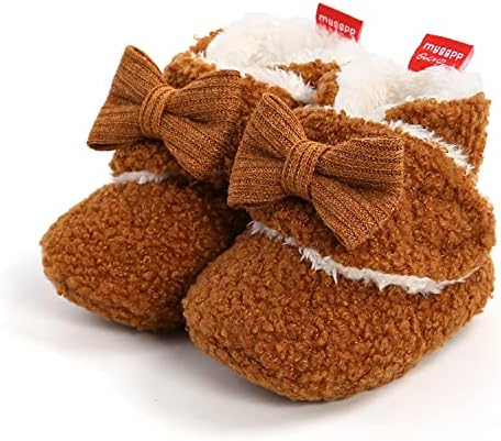 Timatego Newborn Baby Boys Girls Cozy Fleece Booties with Grippers Stay On Slipper Socks Infant Toddler Crib Winter Shoes for Boys Girls
