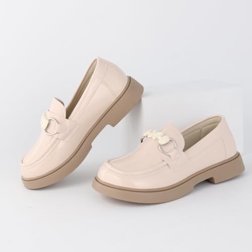 Tobfis Girls Slip-On Round Toe Oxford Butterfly Metal Chain Patent Leather Penny Loafers Flats Church School Uniform Kids Moccasins Dress Shoes (Toddler/Little Kid/Big Kid)