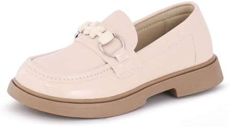 Tobfis Girls Slip-On Round Toe Oxford Butterfly Metal Chain Patent Leather Penny Loafers Flats Church School Uniform Kids Moccasins Dress Shoes (Toddler/Little Kid/Big Kid)