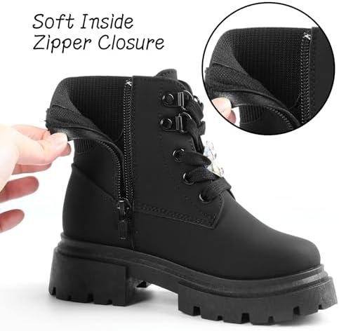 Toddler Boots Girl Side Zipper Lace Up Dress Combat Boots For Toddler/Little Kid/Big Kid