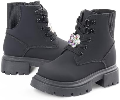 Toddler Boots Girl Side Zipper Lace Up Dress Combat Boots for Toddler/Little Kid/Big Kid