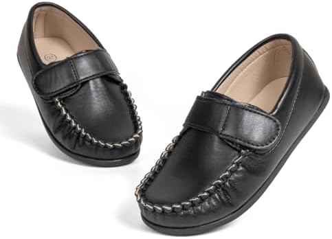 Toddler Boys Girls Leather Loafers Little Kids Soft Slip-On Dress Shoes Moccasins Flat Boat Shoes Casual Daily Walking Wedding Church School