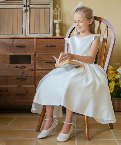 Toddler Flower Girl Dress Shoes - Little Girl Ballet Flats Pearl Strap For Wedding Party