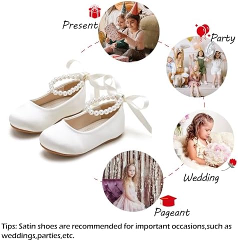 Toddler Flower Girl Dress Shoes - Little Girl Ballet Flats Pearl Strap For Wedding Party