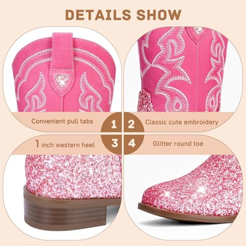 Toddler Girls Cowboy Boots - Cowgirl Western Boot For Kids Mid Calf Riding Shoes Little Kid/Big Kid