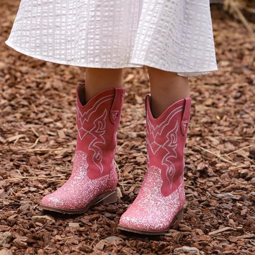 Toddler Girls Cowboy Boots - Cowgirl Western Boot For Kids Mid Calf Riding Shoes Little Kid/Big Kid