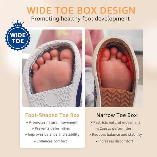 Toddler Wide Toe Box Barefoot Shoes Boys Girls Sneakers Kids Tennis Shoes Preschool Non Slip Lightweight Comfortable First Walking Shoes Running Outdoor Activities