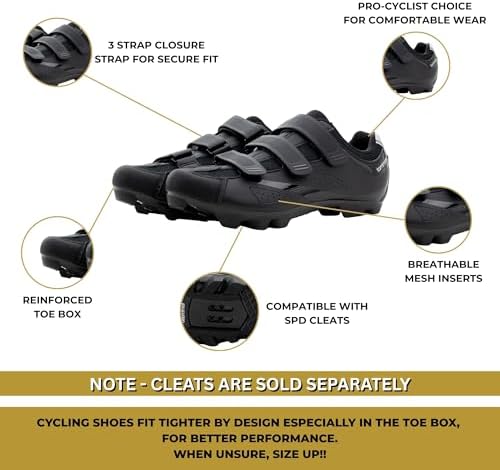 Tommaso Montagna Men’s Mountain Bike Shoes For SPD Pedals – Gravel & Trail Cycling Shoes – Compatible With SPD Cleats – No Cleats Included