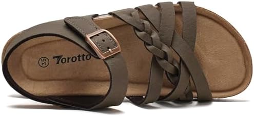 Torotto Girls Sandals With Cork Footbed Adjustable Buckle Casual Slides Sandals Open Toes Flat For Kids Toddler