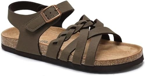 Torotto Girls Sandals With Cork Footbed Adjustable Buckle Casual Slides Sandals Open Toes Flat For Kids Toddler