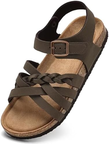 Torotto Girls Sandals with Cork Footbed Adjustable Buckle Casual Slides Sandals Open Toes Flat for Kids Toddler