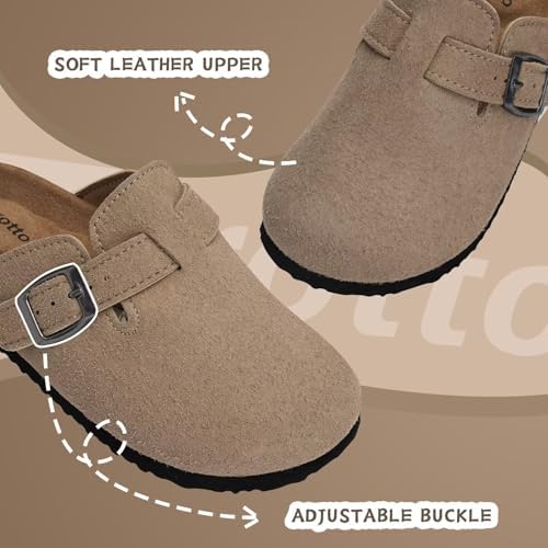 Torotto Kids Suede Clogs Cork Footbed Toddler Slippers With Arch Support & Adjustable Straps For Boys Girls Indoor & Outdoor