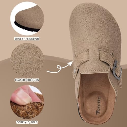 Torotto Kids Suede Clogs Cork Footbed Toddler Slippers With Arch Support & Adjustable Straps For Boys Girls Indoor & Outdoor