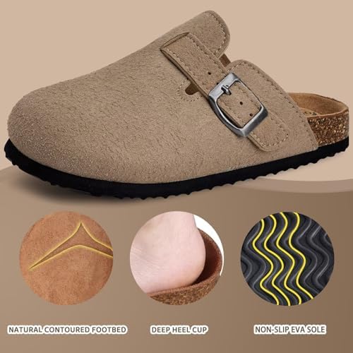 Torotto Kids Suede Clogs Cork Footbed Toddler Slippers With Arch Support & Adjustable Straps For Boys Girls Indoor & Outdoor