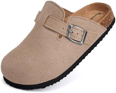 Torotto Kids Suede Clogs Cork Footbed Toddler Slippers with Arch Support & Adjustable Straps for Boys Girls Indoor & Outdoor