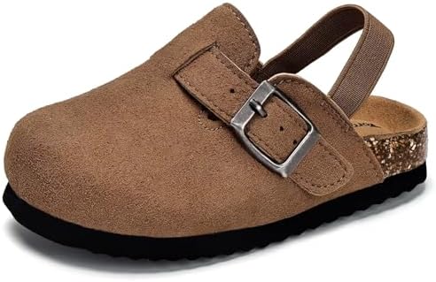 Torotto Kids Suede Clogs Toddler Boys Girls Cork Footbed Clogs With Arch Support & Adjustable Straps For Indoor & Outdoor