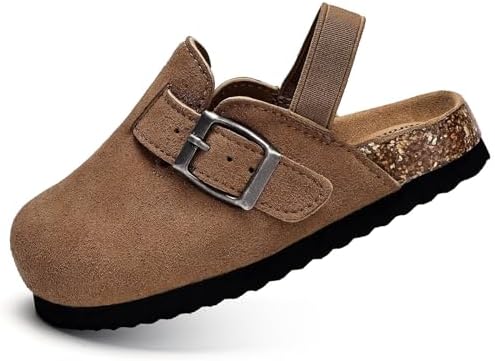 Torotto Kids Suede Clogs Toddler Boys Girls Cork Footbed Clogs With Arch Support & Adjustable Straps For Indoor & Outdoor