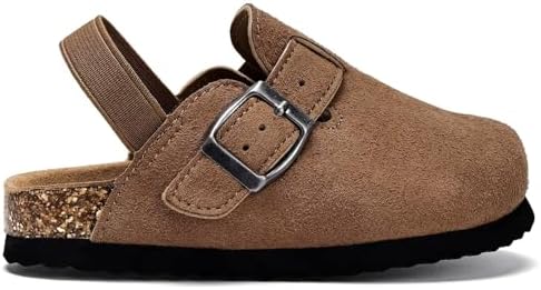 Torotto Kids Suede Clogs Toddler Boys Girls Cork Footbed Clogs With Arch Support & Adjustable Straps For Indoor & Outdoor