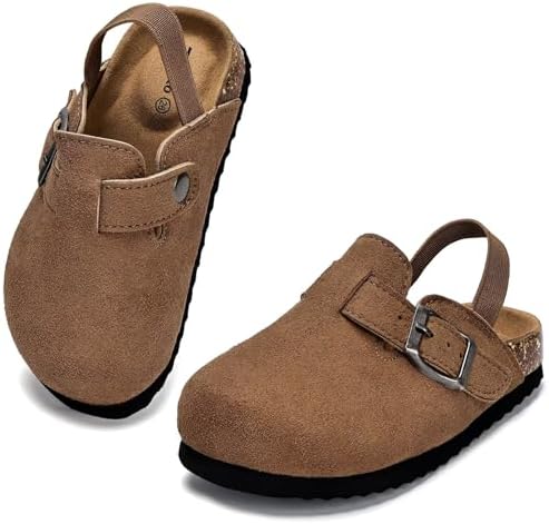 Torotto Kids Suede Clogs Toddler Boys Girls Cork Footbed Clogs with Arch Support & Adjustable Straps for Indoor & Outdoor