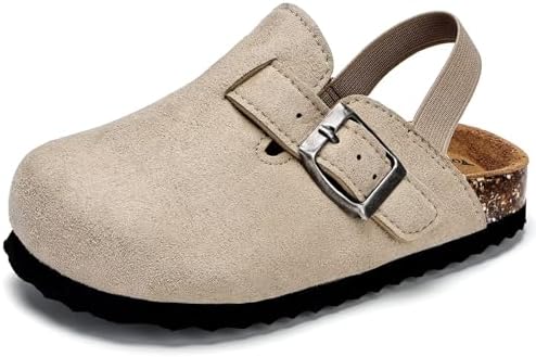 Torotto Kids Suede Clogs Toddler Boys Girls Cork Footbed Clogs With Arch Support & Adjustable Straps For Indoor & Outdoor