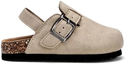 Torotto Kids Suede Clogs Toddler Boys Girls Cork Footbed Clogs With Arch Support & Adjustable Straps For Indoor & Outdoor