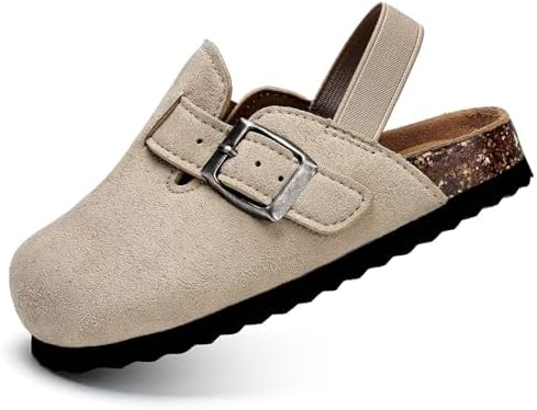 Torotto Kids Suede Clogs Toddler Boys Girls Cork Footbed Clogs With Arch Support & Adjustable Straps For Indoor & Outdoor