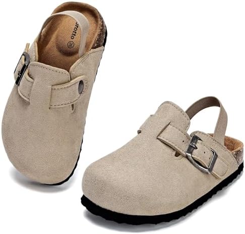 Torotto Kids Suede Clogs Toddler Boys Girls Cork Footbed Clogs with Arch Support & Adjustable Straps for Indoor & Outdoor