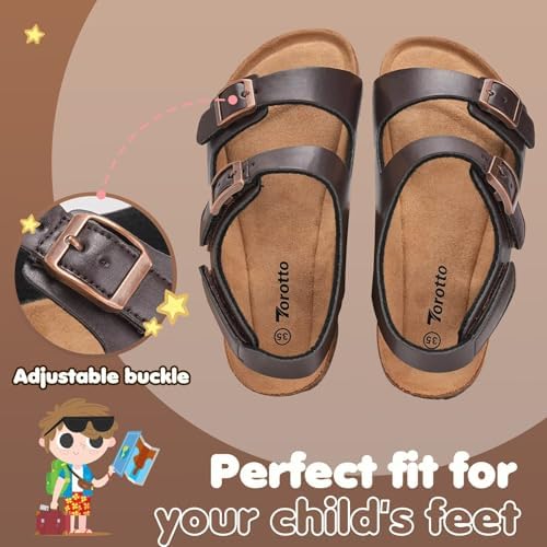 Torotto Toddler Kids Sandals Boys Girls Cork Footbed Sandals With Adjustable Buckle Casual Slides Open Toes Flat