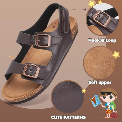 Torotto Toddler Kids Sandals Boys Girls Cork Footbed Sandals With Adjustable Buckle Casual Slides Open Toes Flat