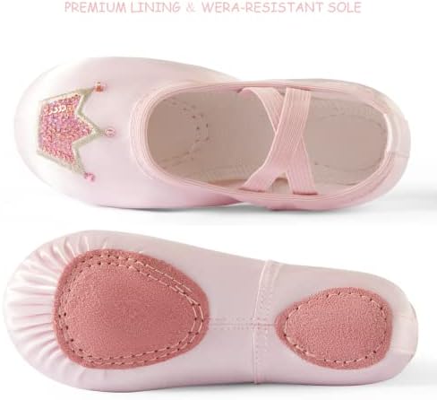 TRIPLE DEER Ballet Shoes For Girls Satin Dance Practice Slippers Split Soft Leather Flat Sole Yoga Gymnastics Shoes (Toddler/Little/Big Kid)