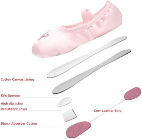 TRIPLE DEER Ballet Shoes For Girls Satin Dance Practice Slippers Split Soft Leather Flat Sole Yoga Gymnastics Shoes (Toddler/Little/Big Kid)