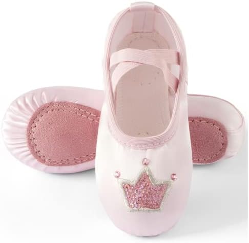 TRIPLE DEER Ballet Shoes for Girls Satin Dance Practice Slippers Split Soft Leather Flat Sole Yoga Gymnastics Shoes (Toddler/Little/Big Kid)