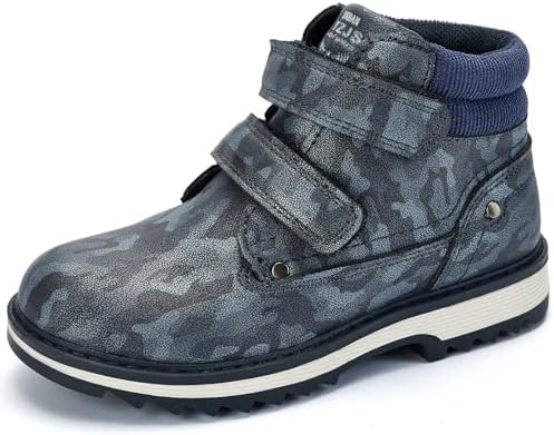 TZJS Kids' Hiking Work Boots for Boys Girls Waterproof Outdoor Ankle Boots with Hook and Loop