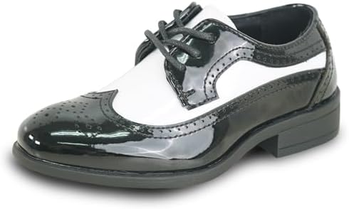 VANGELO Boy Kid Dress Shoe Oxford Lace Up Loafer Slip On Tuxedo Shoes for Prom Uniform Wedding Formal Events Size from Toddler to Big Kid