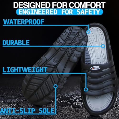 Vertico - Shower Sandals Slide-On And Comfortable Pool-Side Shoes - Black & Grey
