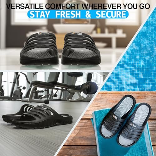 Vertico - Shower Sandals Slide-On And Comfortable Pool-Side Shoes - Black & Grey
