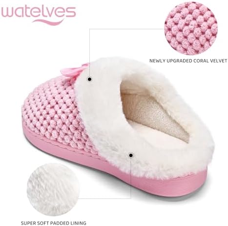 WateLves Girls Slippers Memory Foam Toddler Kids Comfort Wool-Like Plush Fleece Lined House Shoes For Indoor & Outdoor
