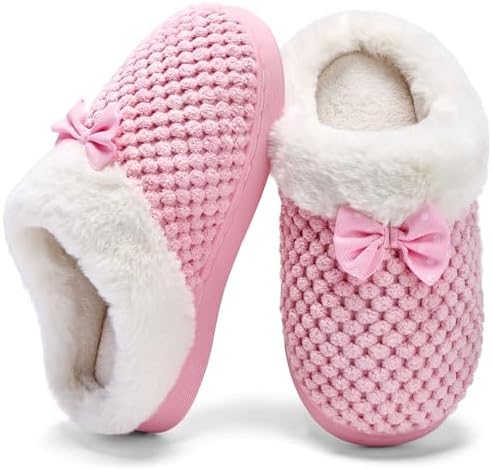 WateLves Girls Slippers Memory Foam Toddler Kids Comfort Wool-Like Plush Fleece Lined House Shoes for Indoor & Outdoor